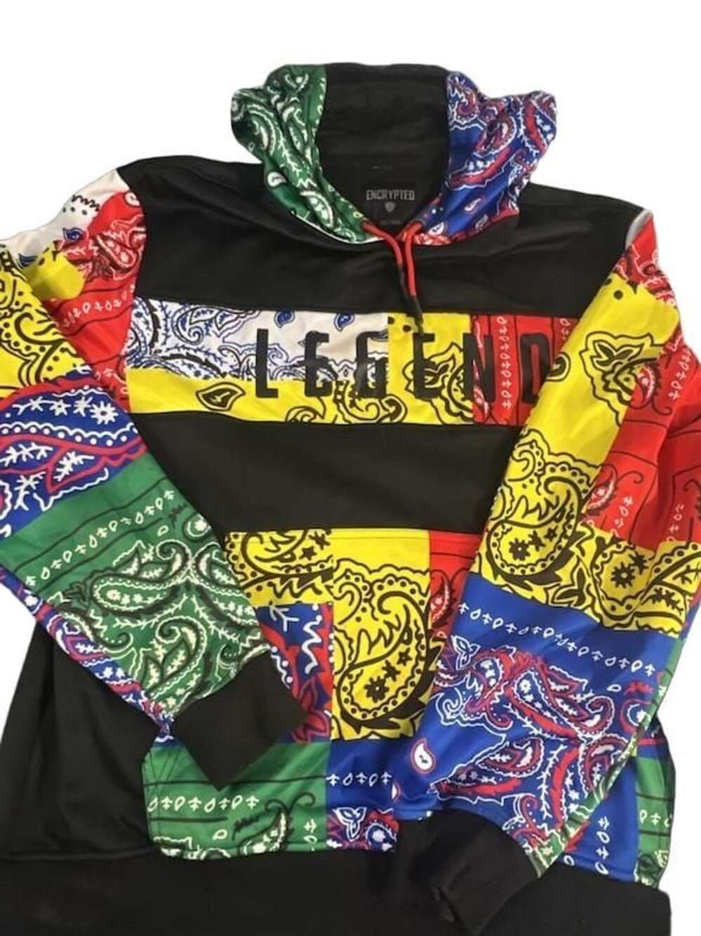 Encrypted Legend Bandana Patchwork Pullover Hoodie Black XXL